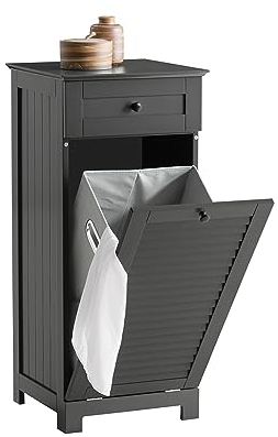 SoBuy BZR73-DG, Bathroom Laundry Cabinet Laundry Chest Bathroom Storage Cabinet with Shutter Door and Laundry Basket, Dark Grey