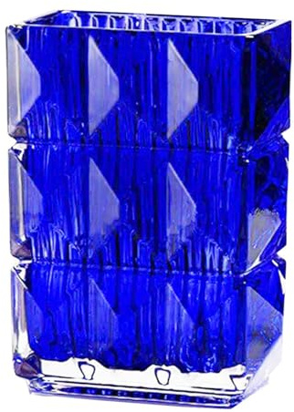 Heavy Duty Modern Crystal Glass Flower Vase - Handmade Blue Square Vase Decor for Wedding, Office, Living Room, Bedroom, Dining Table