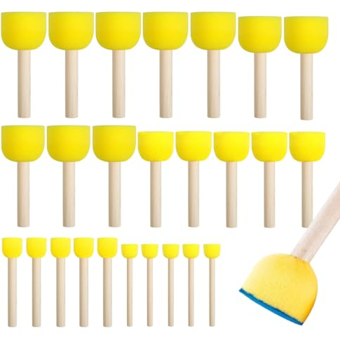 25 Stück Schwammstupf Pinsel, Runde Schwämme Pinsel Set, Schaumstoff Schwamm Malerei Pinsel, Aquarell Schwammpinsel für Malerei, DIY Künst, Graffiti