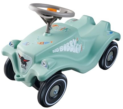 Big Bobby Car Classic Green Sea - Auto antiscivolo a partire da 1 anno in su, con volante di sicurezza grigio e clacson, per bambini da 1 a 5 anni (fino a 50 kg), salvia con adesivi