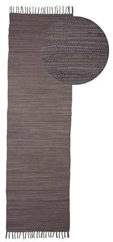 carpetfine Flickenteppich Kelim Chindi Uni Läufer Grau 60x180 cm, handgewebt | Fleckerlteppich aus Baumwolle für Wohnzimmermit Fransen