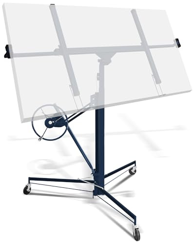Herrselsam Lève-plaque pliable XXL 140 à 350 cm - Hauteur de travail réglable en hauteur 68 kg - Charge maximale : 290 cm - Largeur du bras de charge pour plaques de plâtre (bleu)