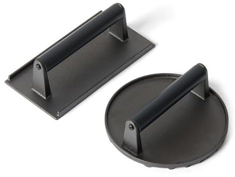 Amazon Basics Cast Iron Burger Press, 6.8 inch Round & 11.3 x 8.3 inch Rectangle, Black, 2pcs Set