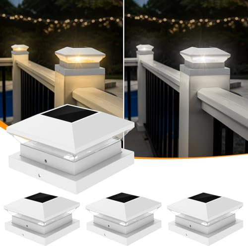 NATPOW Farola Solar Exterior, Luces Solares Para Postes de Jardín 4 Piezas LáMparas Solares Impermeables con two Modos Luz Solar Exterior, Farolas DecoracióN para Valla Patio Sobremuro