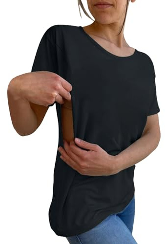 Tee Shirt Allaitement Manches Courtes Col Rond Maternité Femme Zip Côté Top Humour Débardeur Souples Blouse