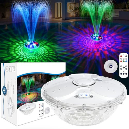 ChlorStar Pool Fountain with Remote,Floating Pool Fountain with Lights Show,Above Ground Pool Water Fountains Pump with Anchor, Floating Swimming Pool Fountains for Inground Pool,Pond -1PC(White)