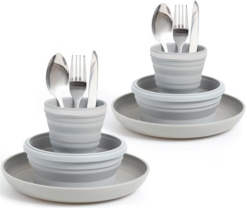 Lafuntar Camping Plate Bowl Cup Cutlery Set for 2, Folding Portable Camping Plates and Bowls Set, Camping Crockery Sets for Camping, Travel & Outdoor.
