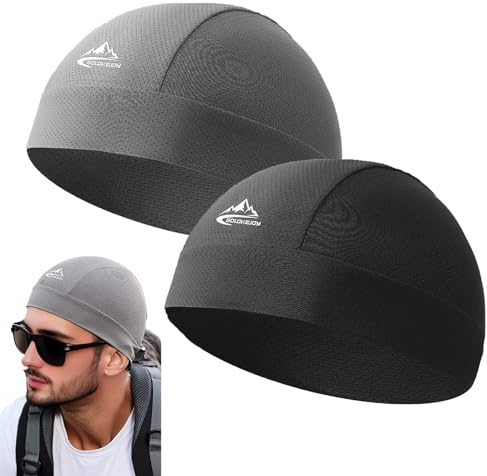 2 Pack Skull Cap Beanie Hat, Breathable Moisture Wicking Helmet Liner Cap Men Lightweight Summer UV Protection Sports Headwear for Running Cycling Hiking Motorbike Football Gym Chemo Sleeping