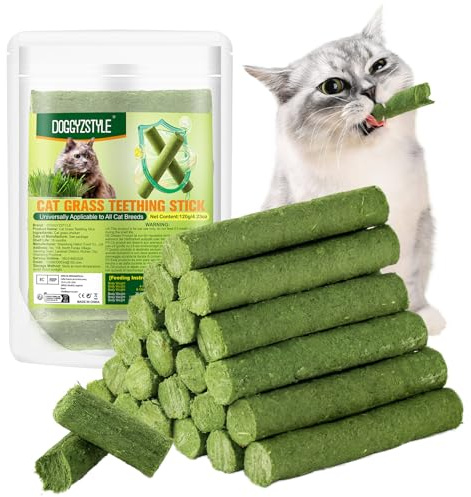 DOGGYZSTYLE 120gat erba dentizione bastone palle di pelo, bastoni da masticare per gatti, erba gatta giocattoli bastoni da masticare gattino da interno bastone (it-70g)