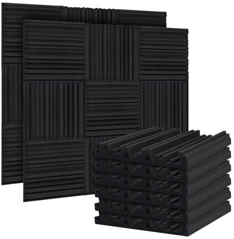 24Pack Acoustic Foam Panels with Double Sided Tape Sound Absorbing | 24 pack wedge acoustic foam panels with double sided tape, sound absorbing wall panels for studio, office and home,