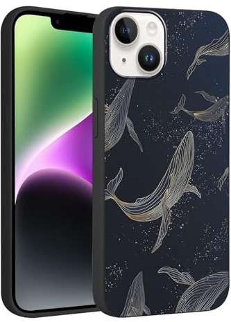 Coiwxmoi iPhone 14/iPhone 13 fodral val, estetiskt hav sött mode tecknat fodral för kvinnor flickor, silikon stötsäkert anti-repor kameraskåpa skyddande fodral för iPhone 13 6,1 tum, svart