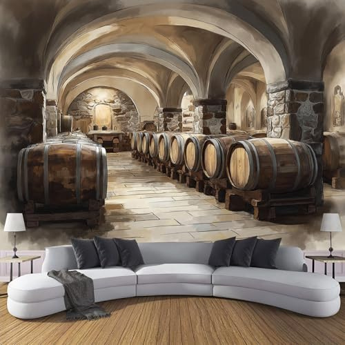 Papel Tapiz Muro De Piedra De Vino Añejo Murales - Bodega De Vinos Vintage Mural de Pared Papel Tapiz Fotográfico para Tapiz Arte de Pared para Sala de Estar Dormitorio200x140cm Marrón