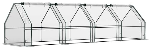 Outsunny Serra da Giardino 360x90x90 cm con 4 Porte Avvolgibili a Cerniera, Serra per Orto con Struttura in Acciaio e Copertura PVC, per Orto Verdure Fiori Frutta, Trasparente