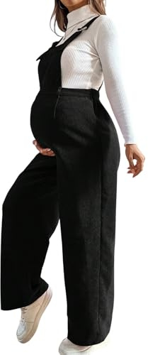 MARCBUSE Tuta premaman in morbido velluto a coste, elastica e comoda, per l'inverno, gravidanza, alla moda e da indossare tutti i giorni, in velluto a coste, Nero , L