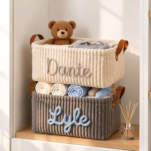 Cesta A Medida Para Guardar Pañales Y Ropa De Bebé, Ideal Para La Habitación Infantil, Gran Cesta De Pana Personalizada Con Asas, Organizador Plegable Para La Ropa Sucia