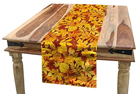 ABAKUHAUS Baum Tischläufer, Shady Fall Oak Maple Leaf, Esszimmer Küche Rechteckiger Dekorativer Tischläufer, 40 x 180 cm, Braun Gelb