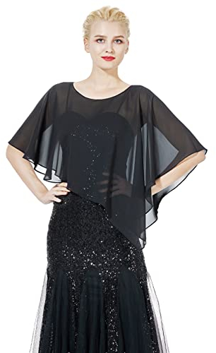 BEAUTELICATE Damen Chiffon Schal Stola Eleganten Cape Umhang für Braut Sommer Hochzeits Festliche Abendkleid Schwarz, Einheitsgröße