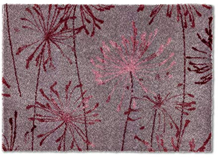 Schöner Wohnen Kollektion Fußmatte innen - Schmutzfangmatte 50 x 70 cm Pusteblume grau-Rose - rutschfeste Sauberlaufmatte - Fussmatte Haustür - Türmatte waschbar bei 30°C