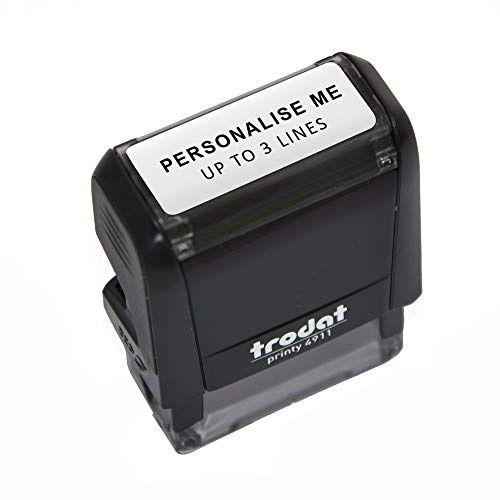Trodat Black Printy 4911 Personalised Custom Office, Business and Teacher Stamp – Allows Up to 3 Lines of Text – Impression Size 37 x 11 mm – Self-Inking with 3 Ink Pad Colours to Choose from