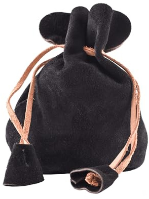 Battle-Merchant Lederbeutel Geldkatze Geldbeutel aus Wildleder | Wikinger Mittelalter LARP (Schwarz)