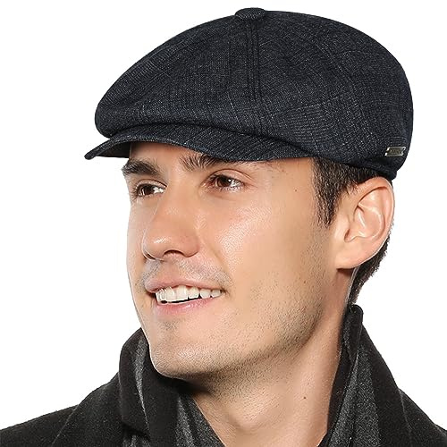 Superora Hombre Gorra clásica Boina Sombreros Newsboy Casquillo Plano Herringbone Tweed 8 Panel Flat Cap Gatsby (Azul Marino)