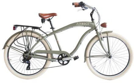 Airbici Bicicletta Cruiser Uomo Sun on the Beach 790M 26 Verde | Bicicletta da Passeggio | Bici Vintage Retro Uomo | Bici da Città 6 Velocità, Telaio in Alluminio, Parafanghi, Luci LED e Portapacchi