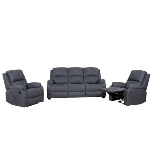 Alaska Suede Fabric 3 Piece Sofa Suite Reclining Sofa Suite 3 + 1 + 1 | Soft suede-effect suite with a spacious fixed sofa, two reclining armchairs and deep foam comfort.
