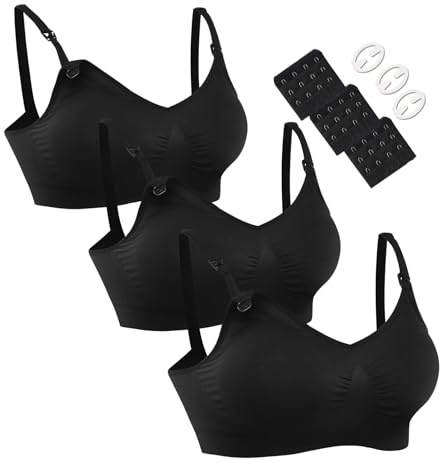 HOFISH Soutien-Gorge d'allaitement maternité rembourré sans Armature à Bonnets complets pour Femmes, Lot de 3 (Noir), Taille L.