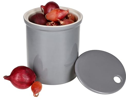MamboCat Oskar Boîte de conservation M en gris I Diamètre 16 cm I Pot à oignons avec couvercle en argile blanche pour votre cuisine I Boîte de rangement cylindrique élégante pour légumes I Idéal pour