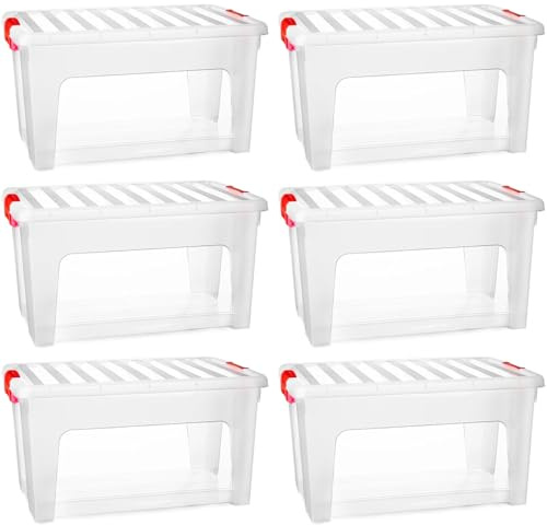 Acan Tradineur - Pack de 6 Cajas de almacenamiento KLIP K3 - Fabricado en plástico - Contenedor para almacenar Libros, ropa, mantas - 36 x 52 x 27,5 cm - 36 Litros