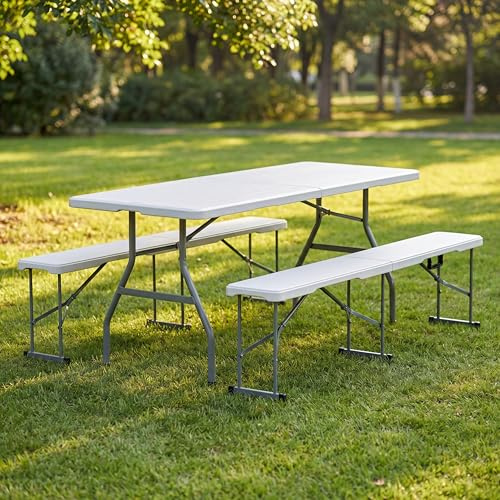 Home Vida 6 ft Folding Table & Set of 2 Folding Benches