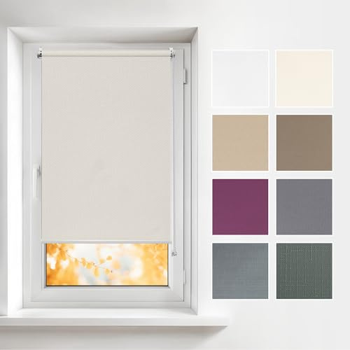 Estika Tenda a rullo senza forare - 60 x 120 cm - Perla - per interni, per finestre, tessuto semi-trasparente, protezione solare