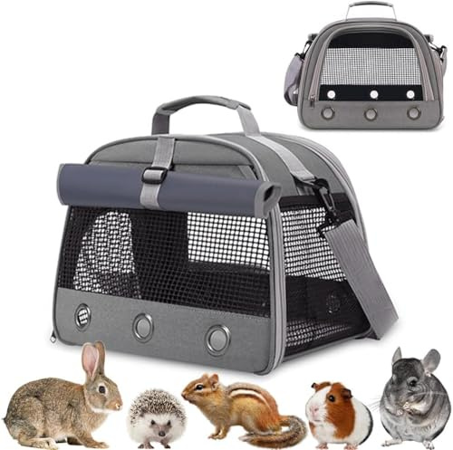 Guinea Pig Travel Carrier Bag,Portable Small Animal Pet Carrier Pouch for Hamster Chinchilla Rabbit Bunny Gerbil Hedgehog Sugar Glider Hedgehog Outgoing Travel Carrying Bag with Pad（Grey