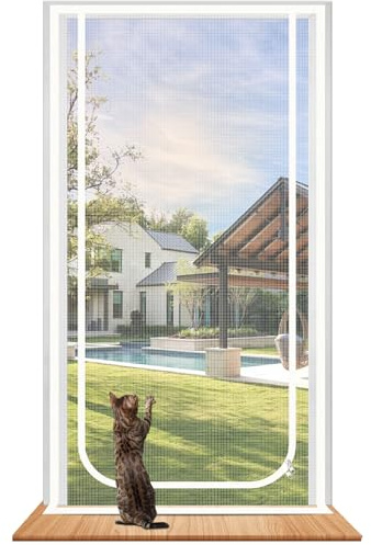 Earrck Cat Screen Door, Reinforced Mesh Screen Door for Introducing New Cats, Keep Pets Indoor & Allow Fresh Air Flow, Scratch Proof, Double-Sided Zipper (Fits Door Size : 90cm x 210cm)
