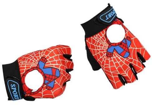 HSKRKOW 1 Paio Guanti Bici Bambino, 4-12Età Guanti Senza Dita, Speidermann Guanti Da Ciclismo Da Bambino Con Corto Mezze Dita, Er Bicicletta Moto Arrampicata Montagna Corsa Sport (rosso,D)