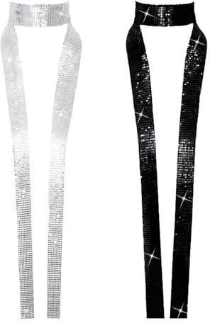 LURVOUS 2 Pièces Écharpe à Paillettes, Foulards Scintillant Cravate à Paillettes Fines et Longues, Disco Écharpe, 70s Accessoires de Costume pour Fête Cosplay Carnaval