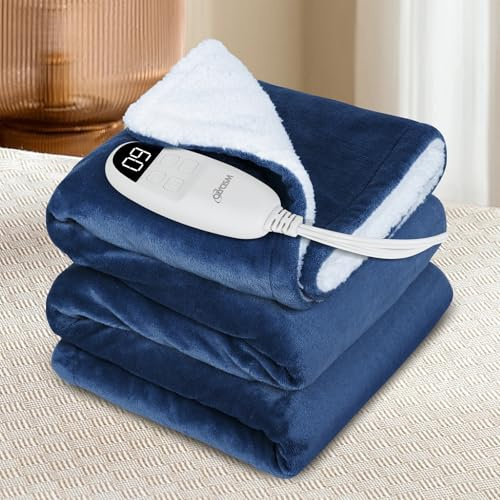 Olycism Coperta elettrica 180x200 cm con spegnimento automatico, 9 impostazioni di calore e 10 timer di spegnimento automatico. Protezione dal surriscaldamento, coperta calda lavabile.