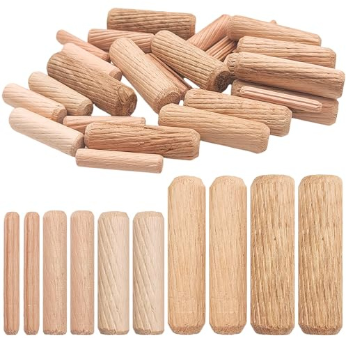 Lot de 30 chevilles en bois dur cannelées assorties M4 M6 M8 M10 M12 pour meubles, travail du bois, loisirs créatifs, menuiserie (5/32 à 1/2, 4/6/8/10/12 mm)
