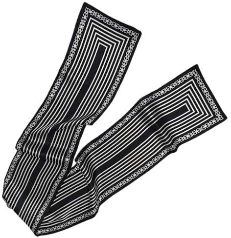 GIMIRO Écharpe en satin de soie double couche 150 x 16 cm Cravate Fleurs Ceinture de taille pour blazer, manteau, robe, Rayures noires et blanches, 150cm x 16cm