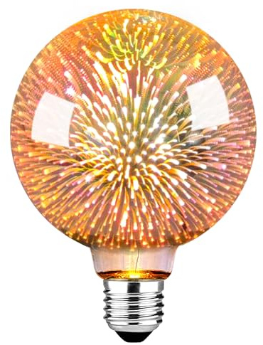 Bombilla Vintage Edison e27, Bombillas Retro LED E27 con efecto de fuegos artificiales 3D G95 3W bombillas retro de carcasa de vidrio adecuadas para la decoración de salas de estar, cafeterías y bares