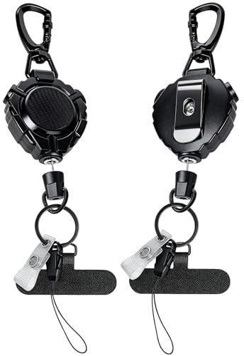 Ogetok 2 Pack infällbar nyckelring, stöldskydd telefon snodd mobiltelefon tjuder flikar, tunga karbinhake Badge rulle med metall tillbaka klipp, taktisk ID-Korthållare med 31,8 stål sladd nyckelring