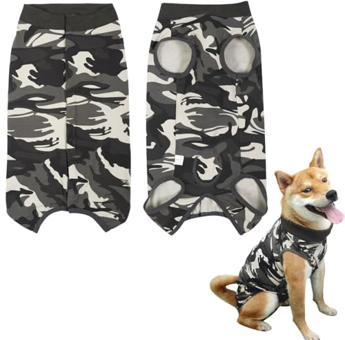 Combinaison de convalescence pour body chien, body pour chien après stérilisation, Combinaison de Récupération, body chien post operatoire male, Alternative Collier à Cône(Camouflage, L)
