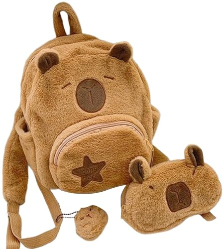 Capybara Plush Backpack, Adorable Bookbag, Coin Purse Included | Functional School Bag Featuring Adjustable Straps And Pendant Charm, Travel College Classroom Accessory Suitable Children Adults