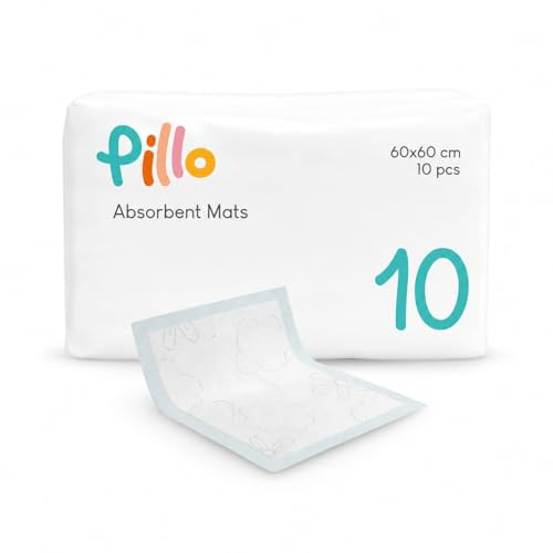 Pillo Traversine Neonato Fasciatoio 60x60 - Confezione da 10 Traverse Neonati e Bambini per Cambio Pannolino - Telini Igienici Monouso - Teli Assorbenti Usa e Getta con Adesivi di Fissaggio