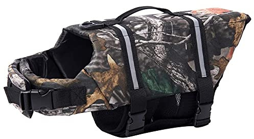 Izefia Dog Life Jacket Swimming Safety Coat Floatation Life Vest Life Saver with Handle for Small Dog Puppy Large Dog (Camouflage, XS)