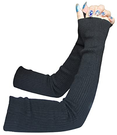 Share Maison Women’s Cashmere Wool Arm Warmers, 20” Long Fingerless Gloves, Soft Knit Sleeves, Winter Wrist Warmers for Typing, Driving & Fashion Layering (20-black)