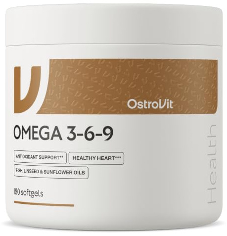 Ostrovit Omega 3-6-9 Paquet de 1 x 180 gélules D'acides Gras Essentiels EPA DHA Huile de Poisson Lin et de Tournesol Fish Oil avec vitamine E