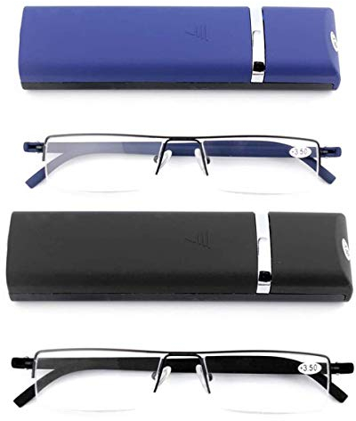 KoKoBin 2 stueck Ultraleichte TR90 Lesebrillen Herren Damen Klassische Metall Sehhilfe Halbrandbrille Schmal Stil Brille Lesehilfe mit Etui und Brillenputztuch +3.0