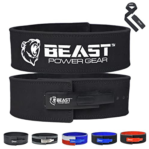 Beast Power Gear Weight Lifting Belt with Lever Buckle 10MM 13MM Thick & 4 Inches Wide Free Strap- Advanced Back Support for Weightlifting, Powerlifting, Deadlifts, Squats - Men & Women (Medium,
