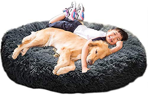 XXL hundsäng, ortopedisk, tvättbar, rund, husdjurssäng för stora medelstora hundar, XL, hundsoffa, antistress, mysig hundkudde, minnesskum, hög oval munk, labrador, hundgrotta, grå